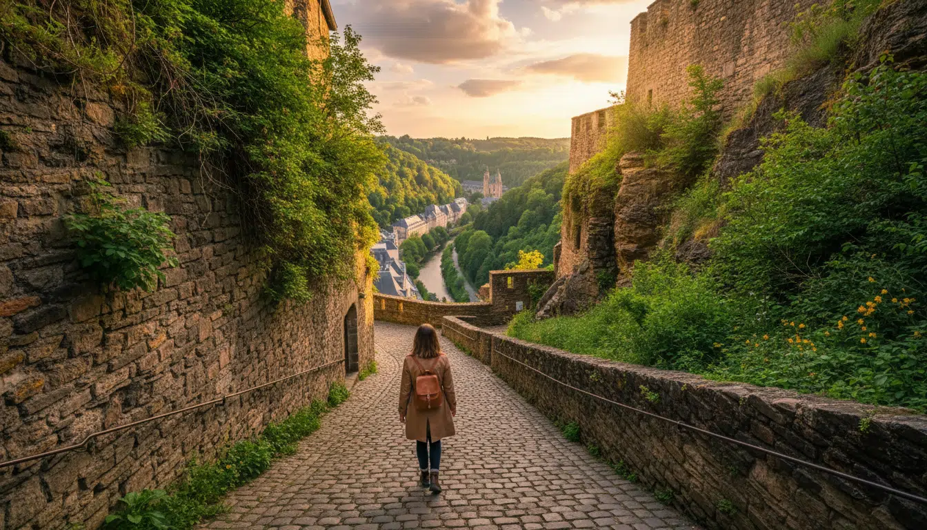 Promenade dans une rue médiévale de la vieille ville de Luxembourg