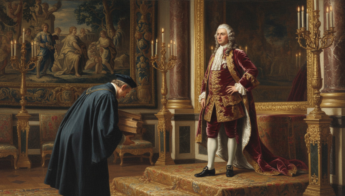 Noble de la cour de Versailles recevant le respect d'un lettré