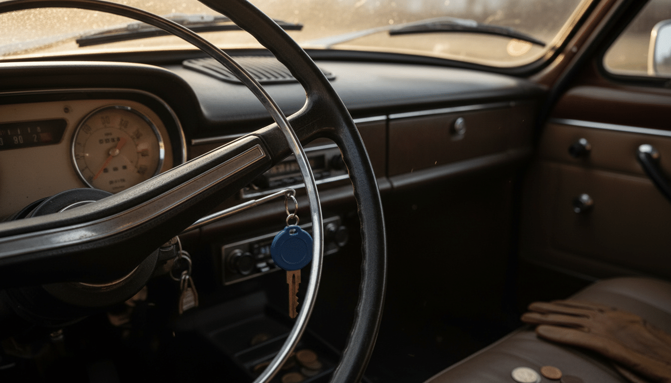 Clé de contact laissée sur le démarreur d'un véhicule