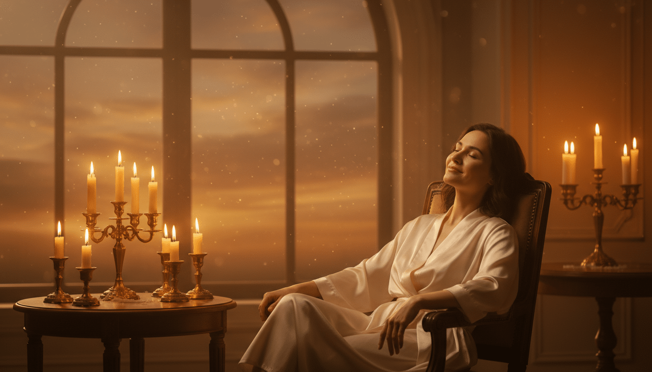 Personne méditant dans une ambiance mystique dorée