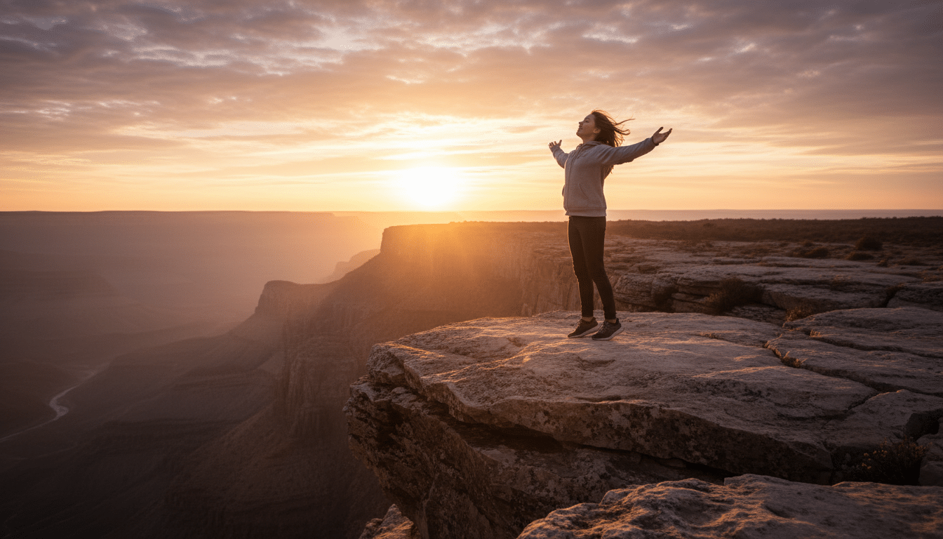 Silhouette dynamique face au lever de soleil printanier