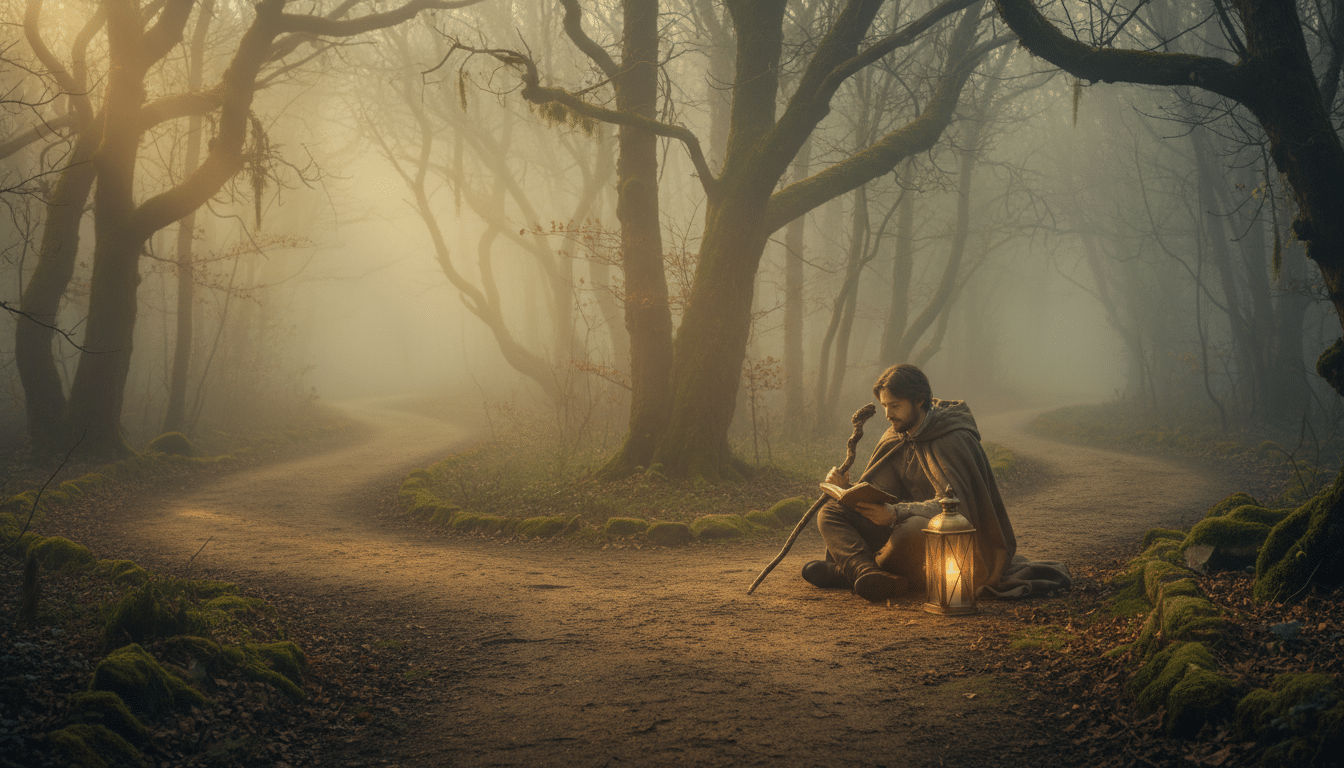 Personne à la croisée des chemins dans la brume