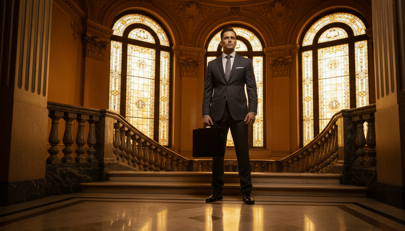 Personne ambitieuse en haut d'un escalier doré