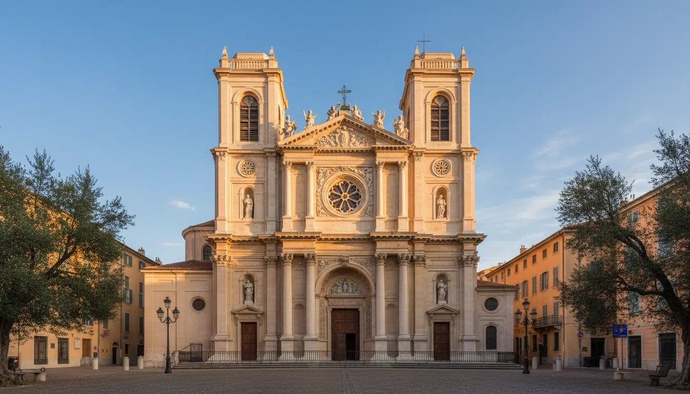 Façade de l'église Sainte-Réparate à Nice où se tiennent les obsèques de Loana
