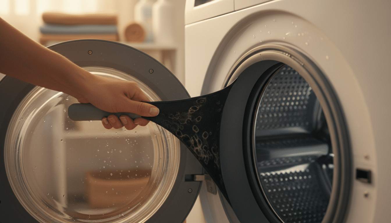 Joint de lave-linge avec traces de moisissure noire