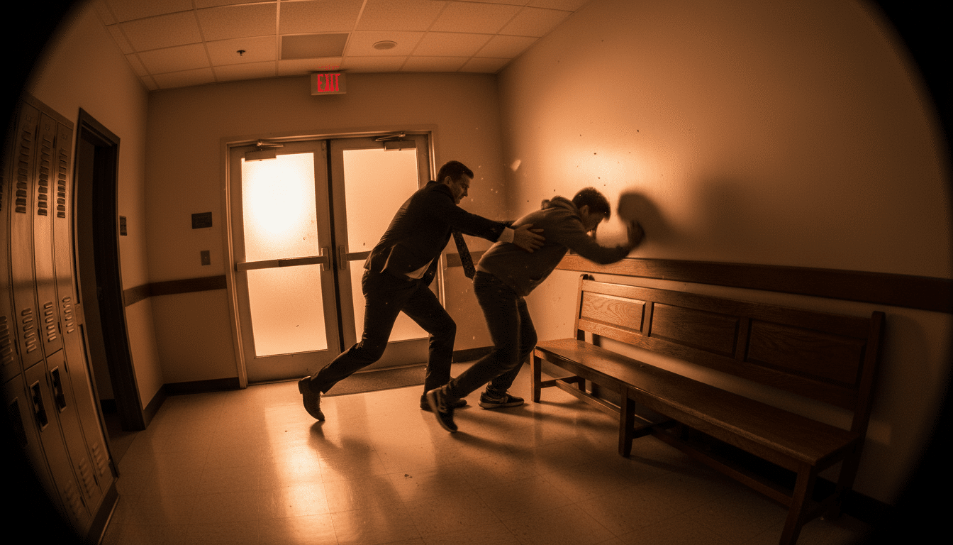 Image de vidéosurveillance du proviseur plaquant le tireur