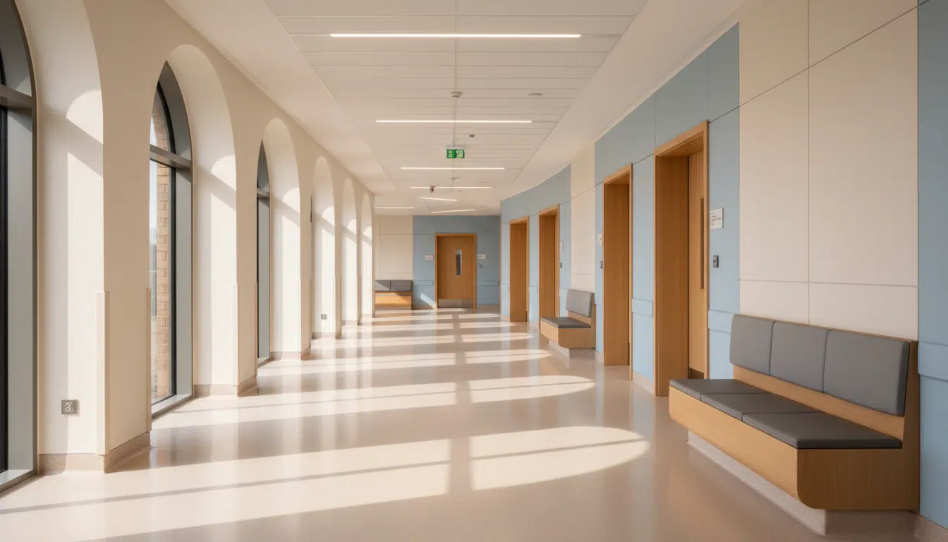 Couloir d'hôpital silencieux en Angleterre où Laurent Voulzy a été pris en charge et soigné