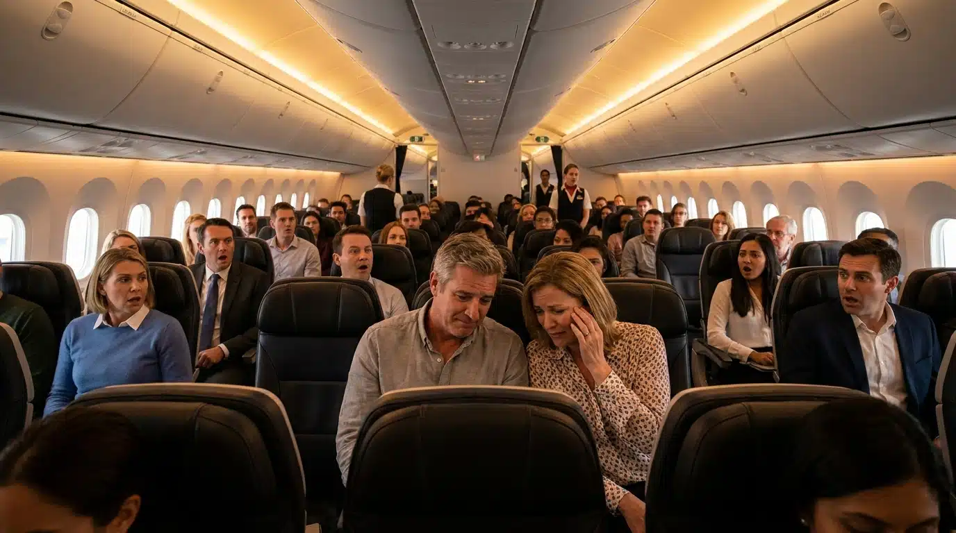 Couple gêné dans un avion sous le regard choqué des passagers