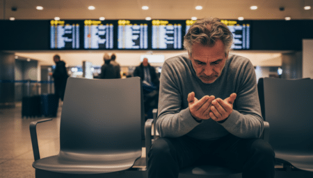 Homme seul et désespéré dans un aéroport