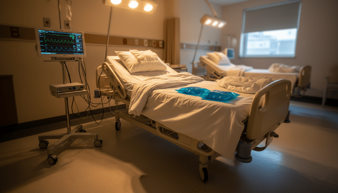 Salle de réveil d'hôpital avec pansements et glace
