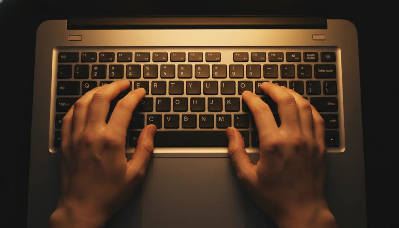 Mains tapant sur un clavier d'ordinateur portable