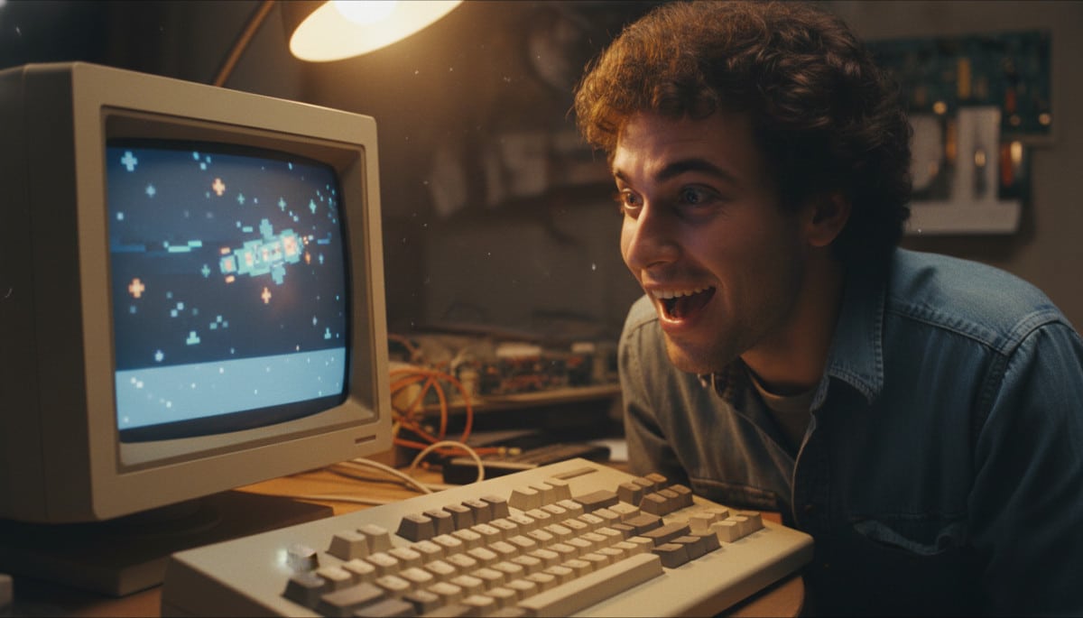 Ordinateur vintage des années 80 avec image animée