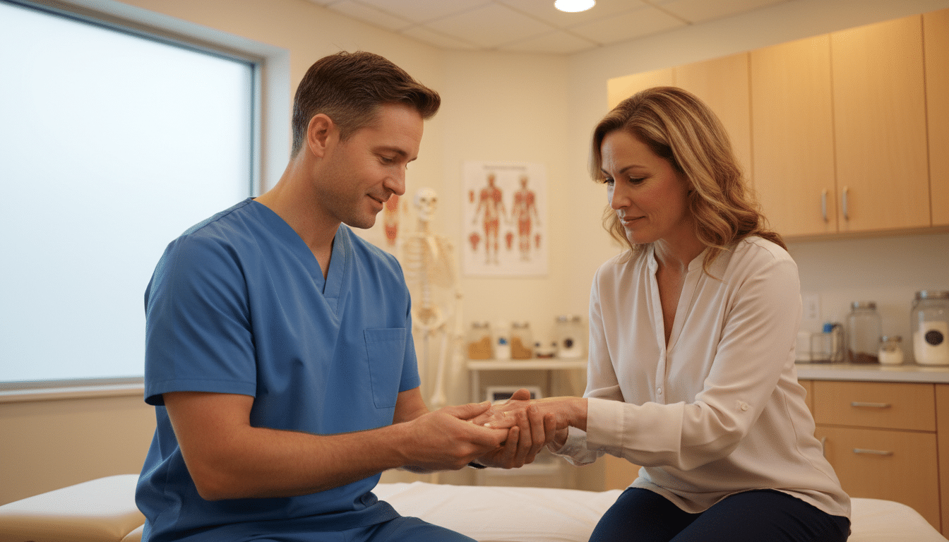 Ostéopathe examinant la main d'un patient