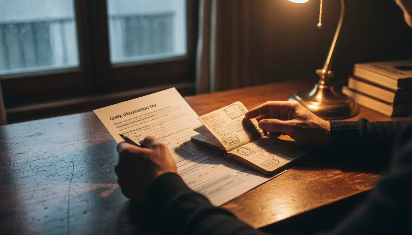 Mains tenant une déclaration d'impôts et un passeport usé