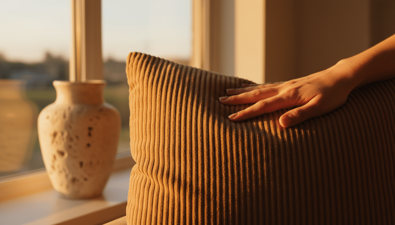 Détail texture velours côtelé éclairé par la lumière naturelle