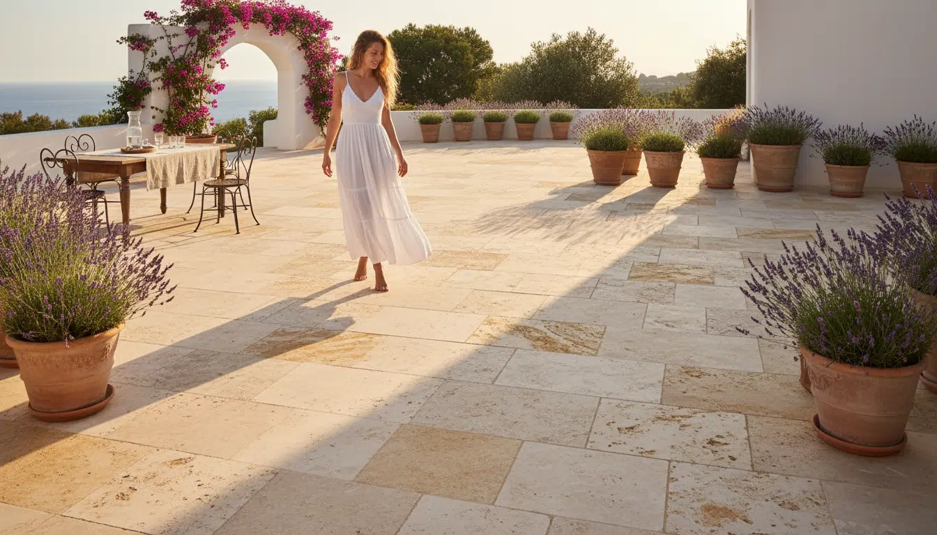Terrasse en pierre naturelle travertin style méditerranéen