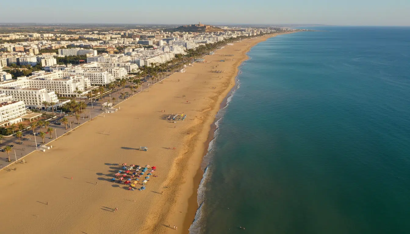 Vue aérienne de la plage d'Agadir au Maroc