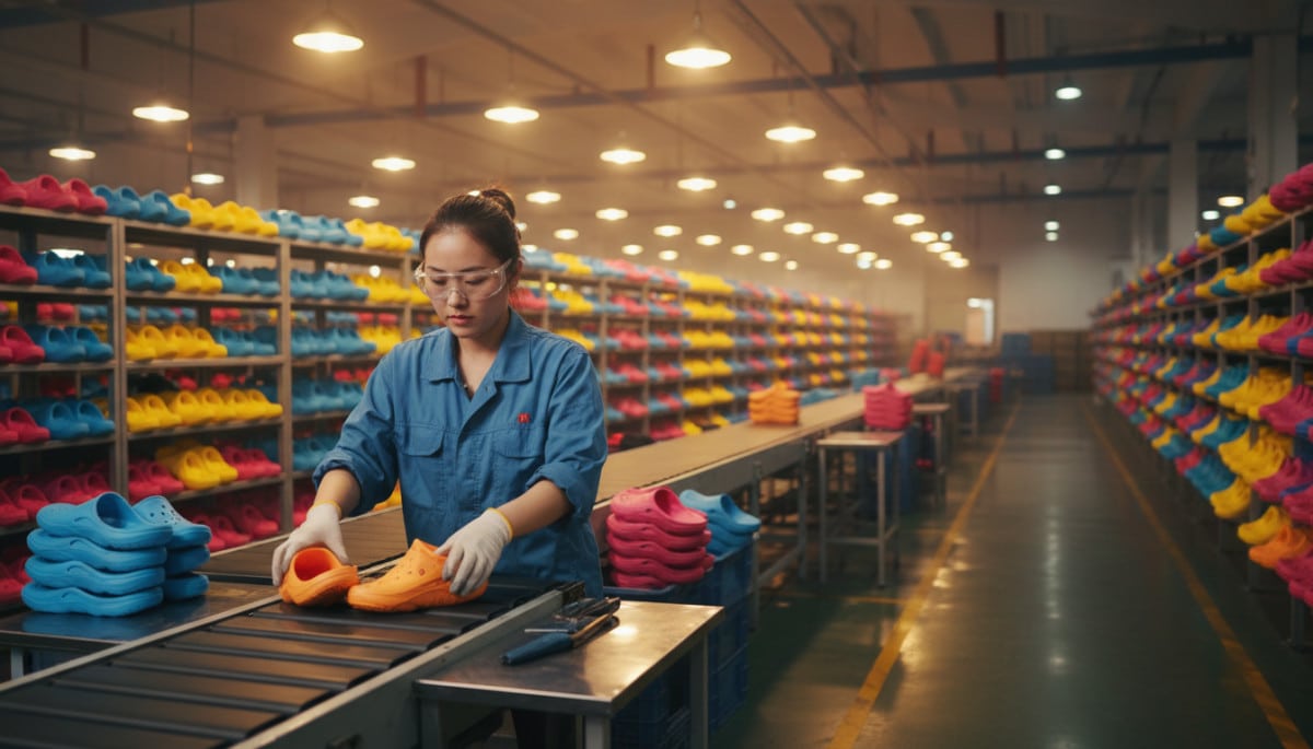 Ouvrier fabriquant des semelles en mousse EVA en usine