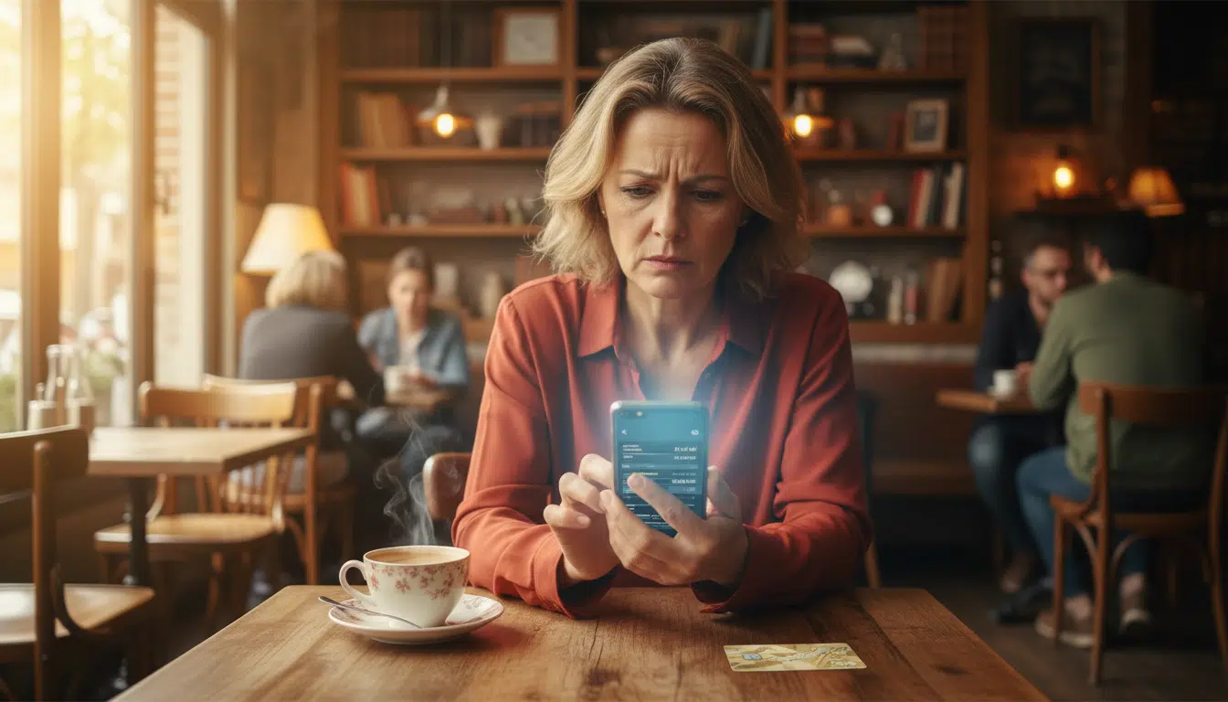 Femme vérifiant son application bancaire sur smartphone