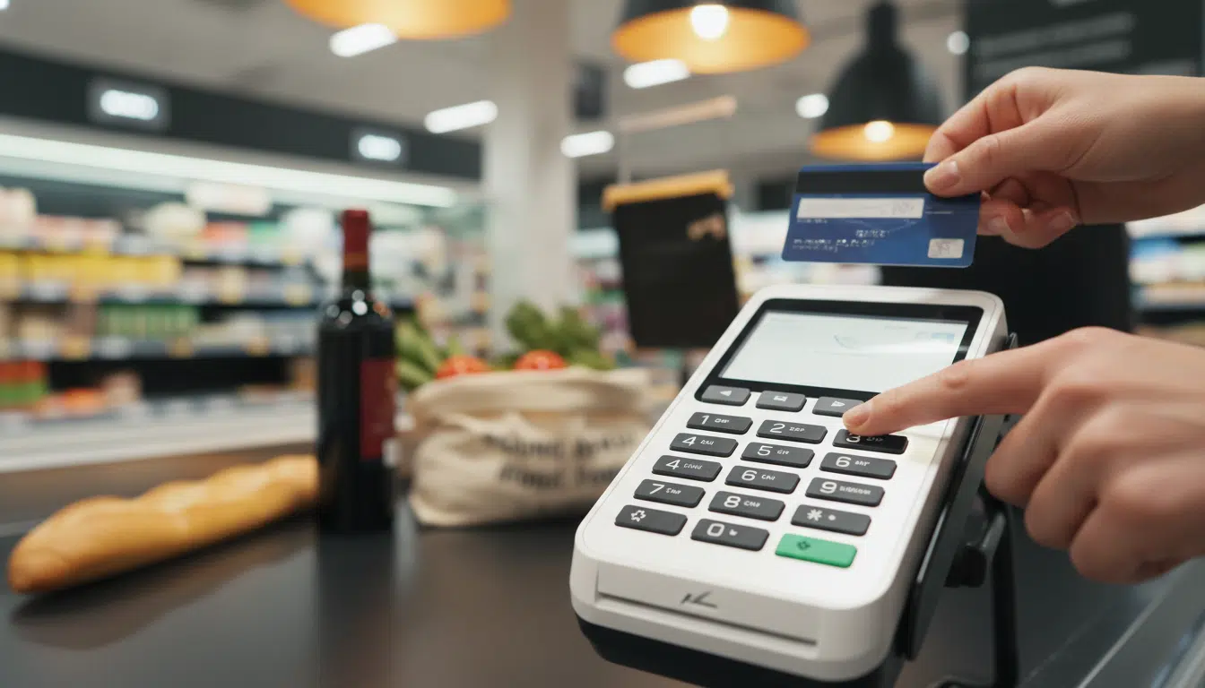 Insertion de carte bancaire dans un terminal pour saisir le code PIN