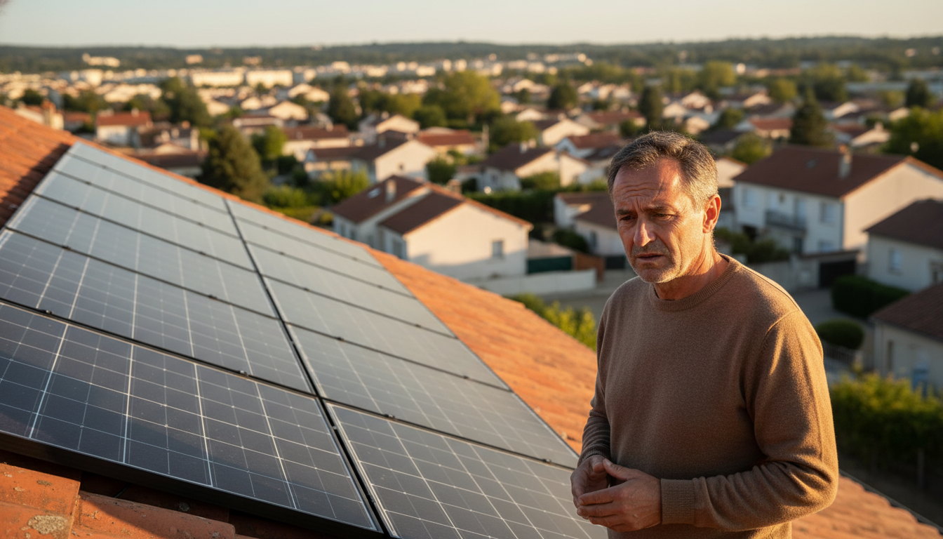 Propriétaire inquiet devant ses panneaux solaires résidentiels