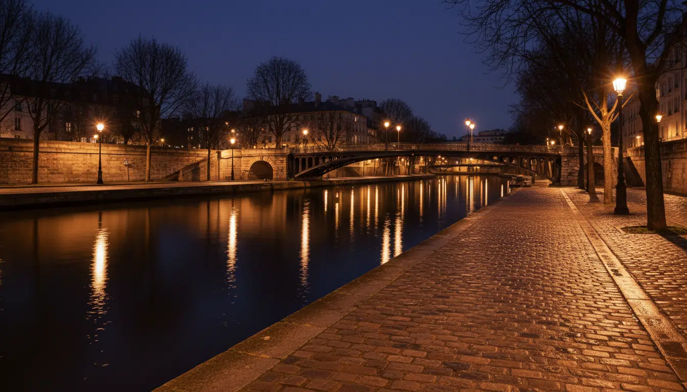 Quai de Valmy le long du canal Saint-Martin à Paris la nuit
