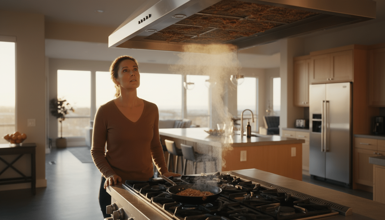 Hotte aspirante encrassée au-dessus d'une cuisinière