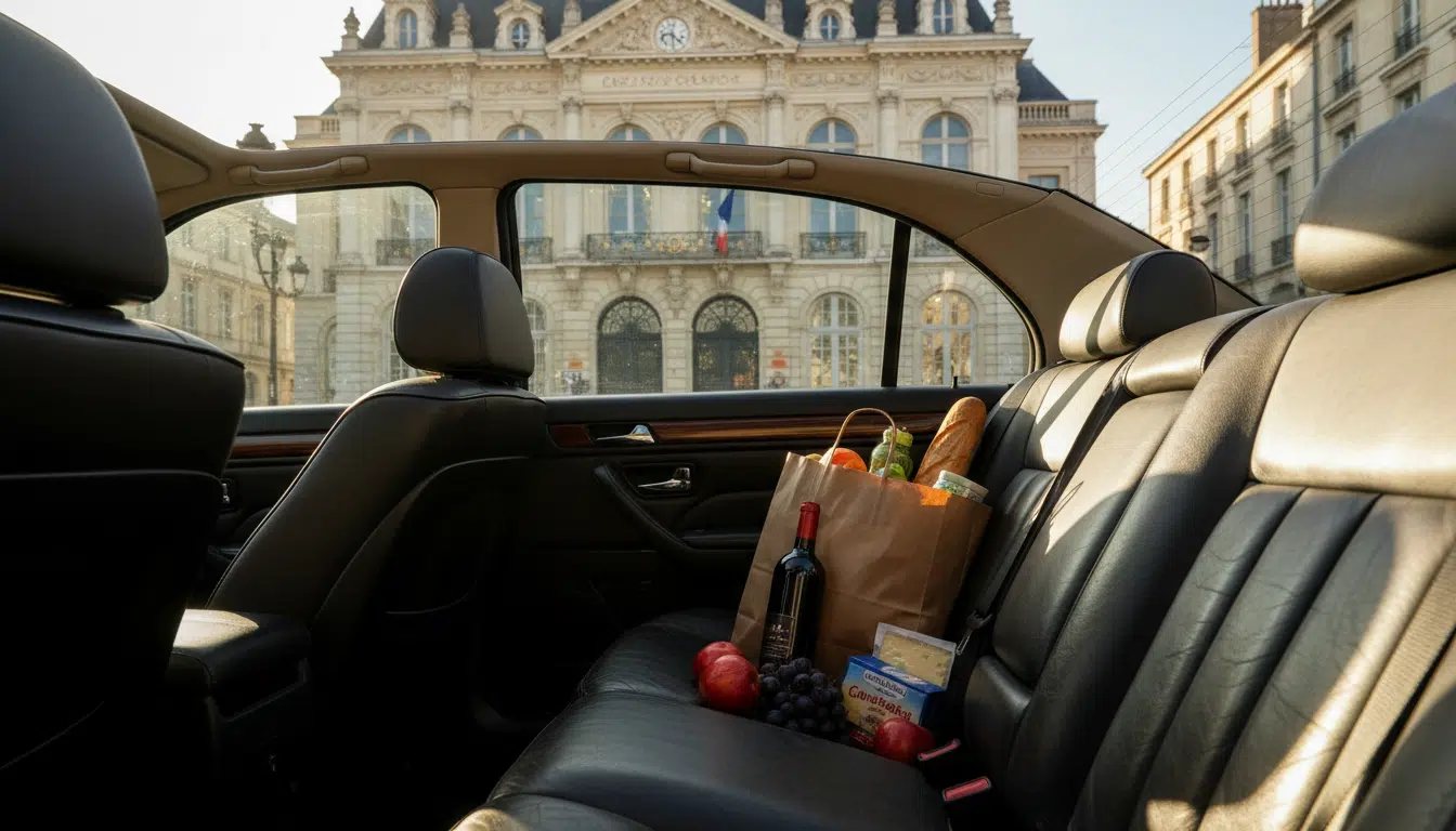 Courses sur la banquette arrière d'une berline officielle