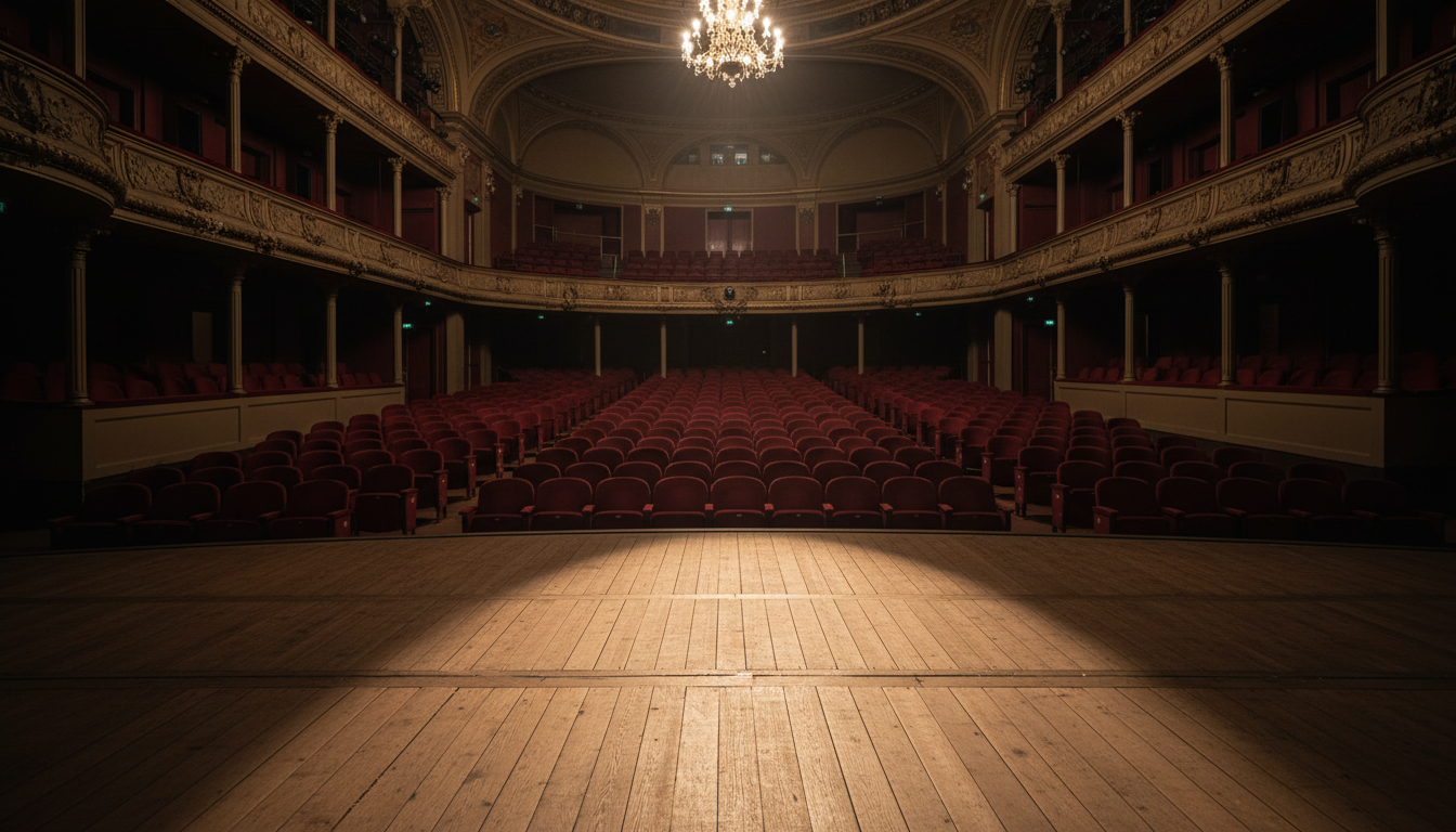 Salle de concert vide vue depuis la scène éclairée