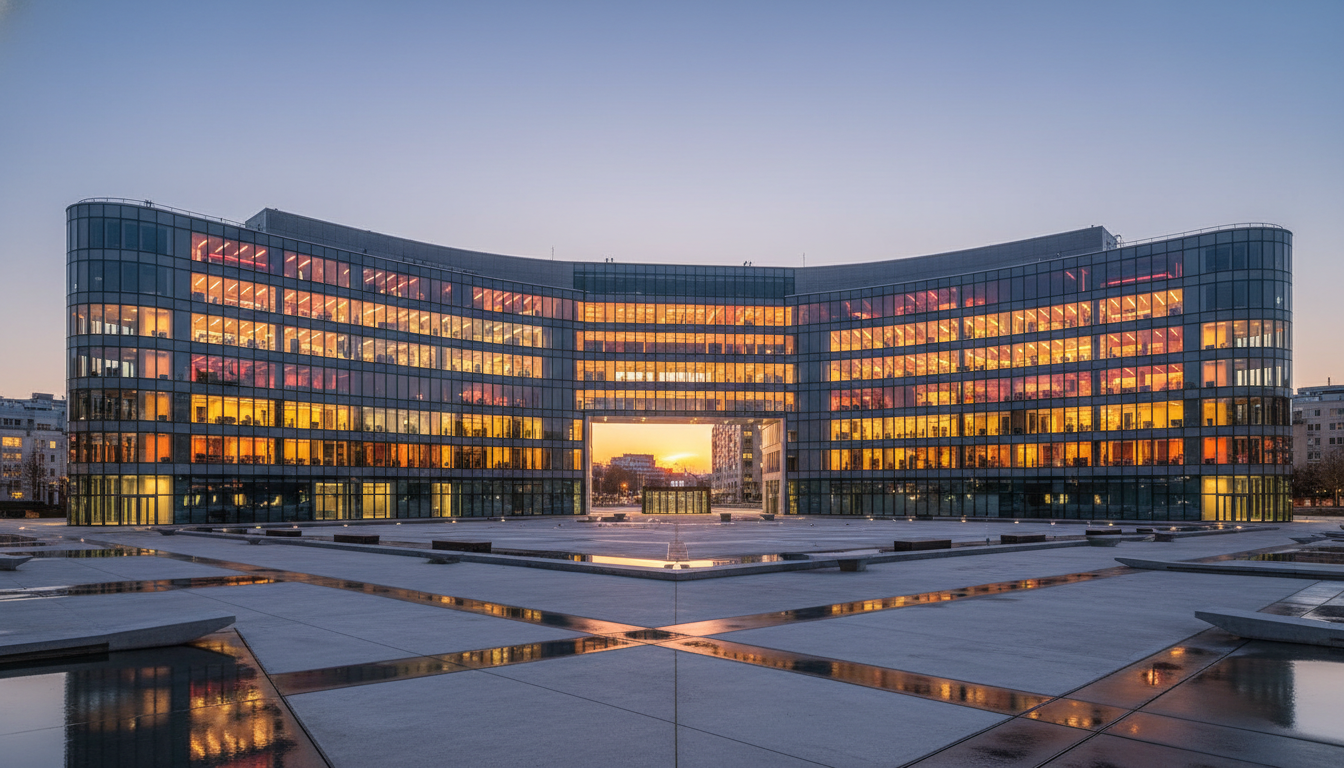 Siège de France Télévisions au coucher du soleil