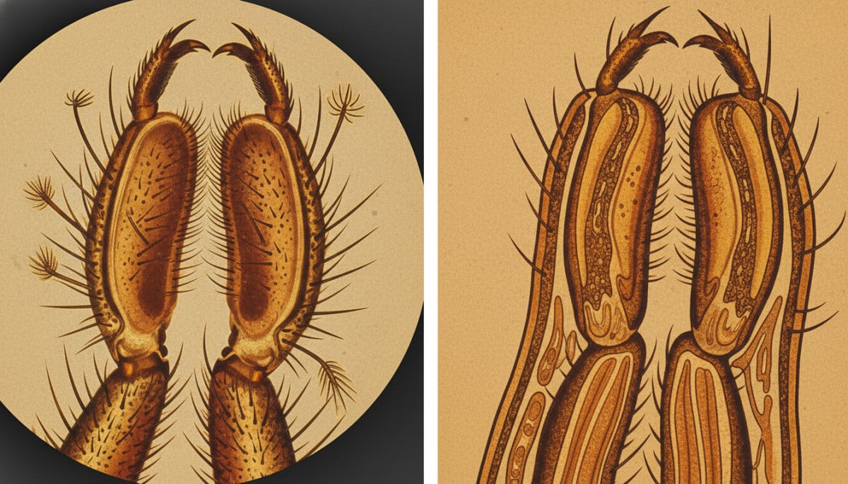 Patte de mouche vue au microscope avec capteurs sensoriels