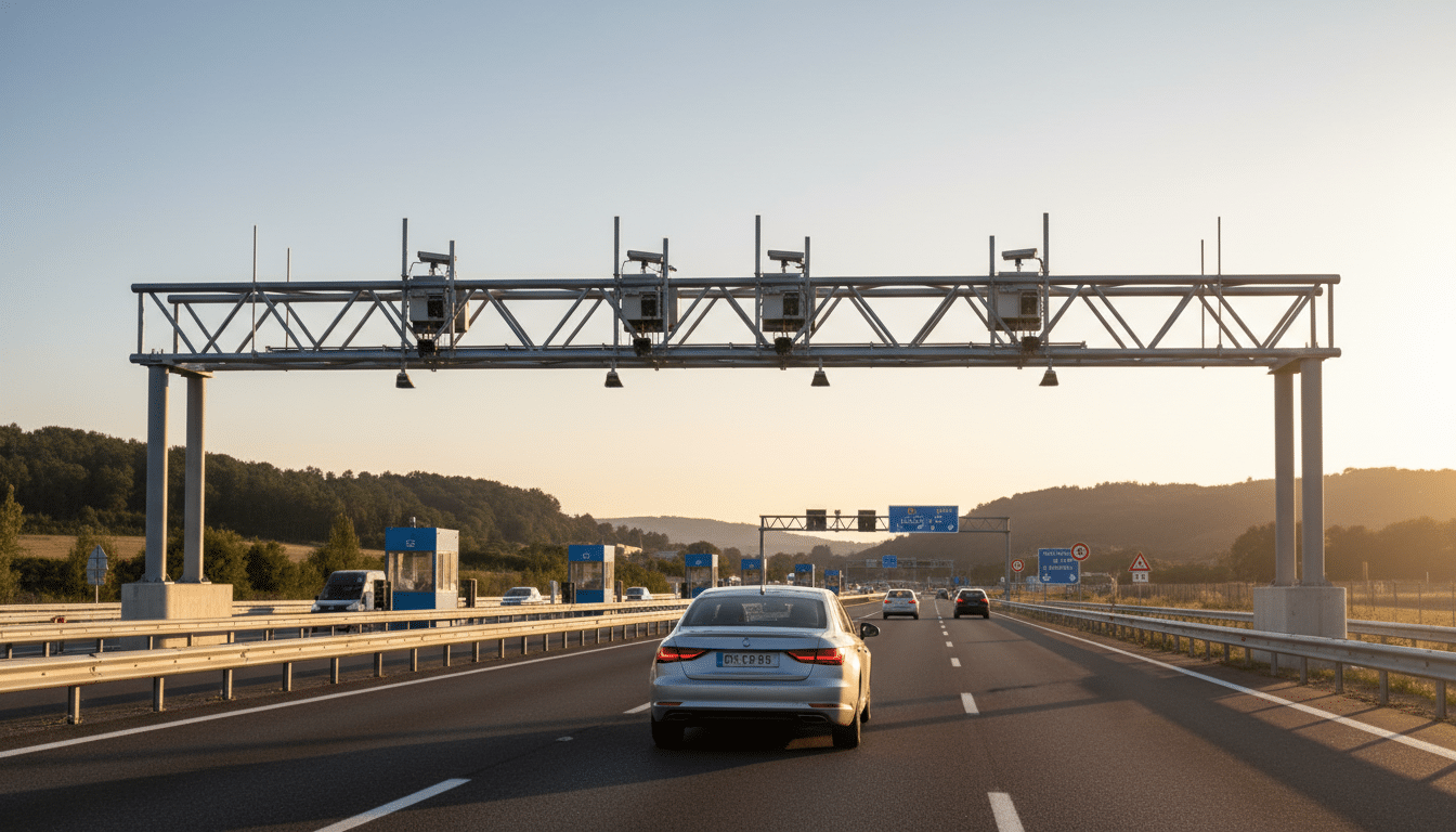 Portique de péage en flux libre sur une autoroute française