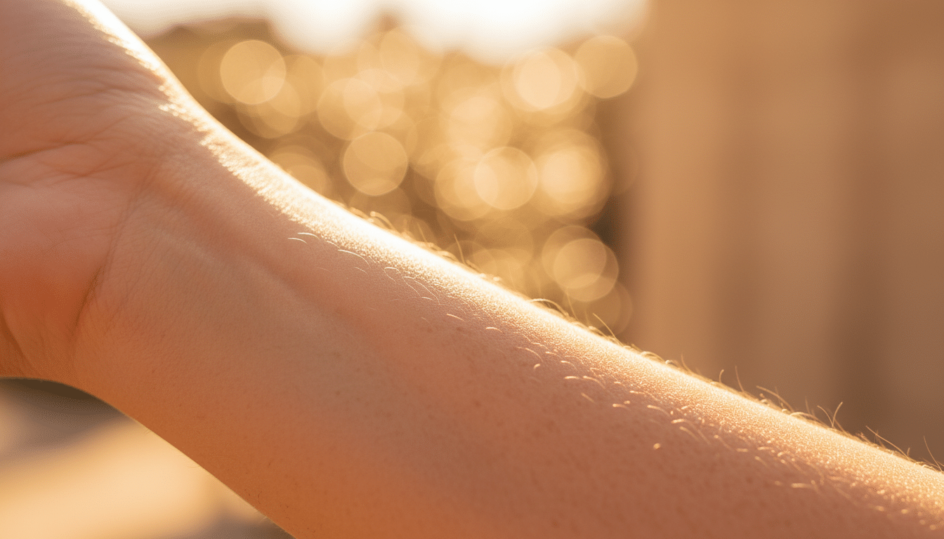 Peau de femme en gros plan sous lumière dorée