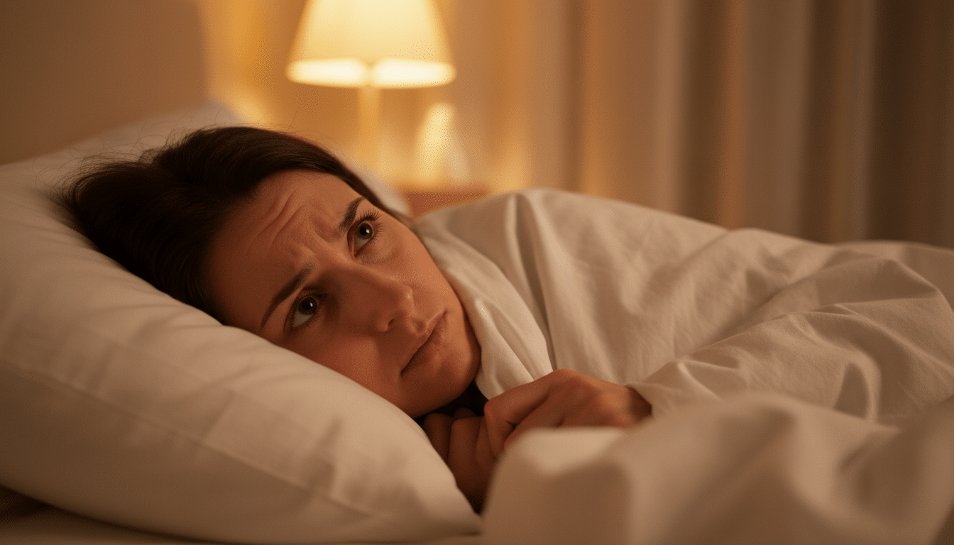 Personne éveillée dans son lit l'air préoccupé