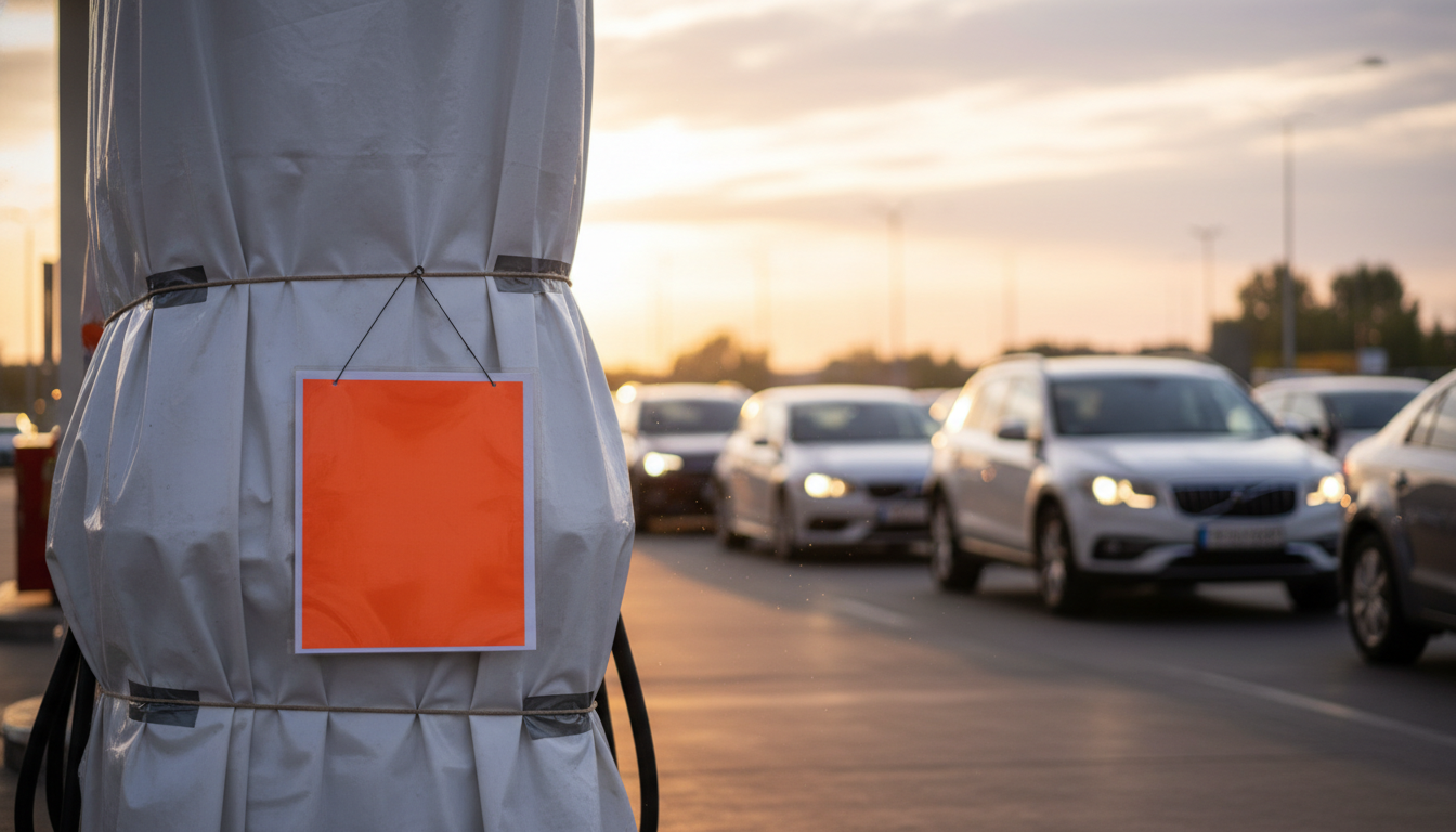 Pompe de station-service bâchée hors service