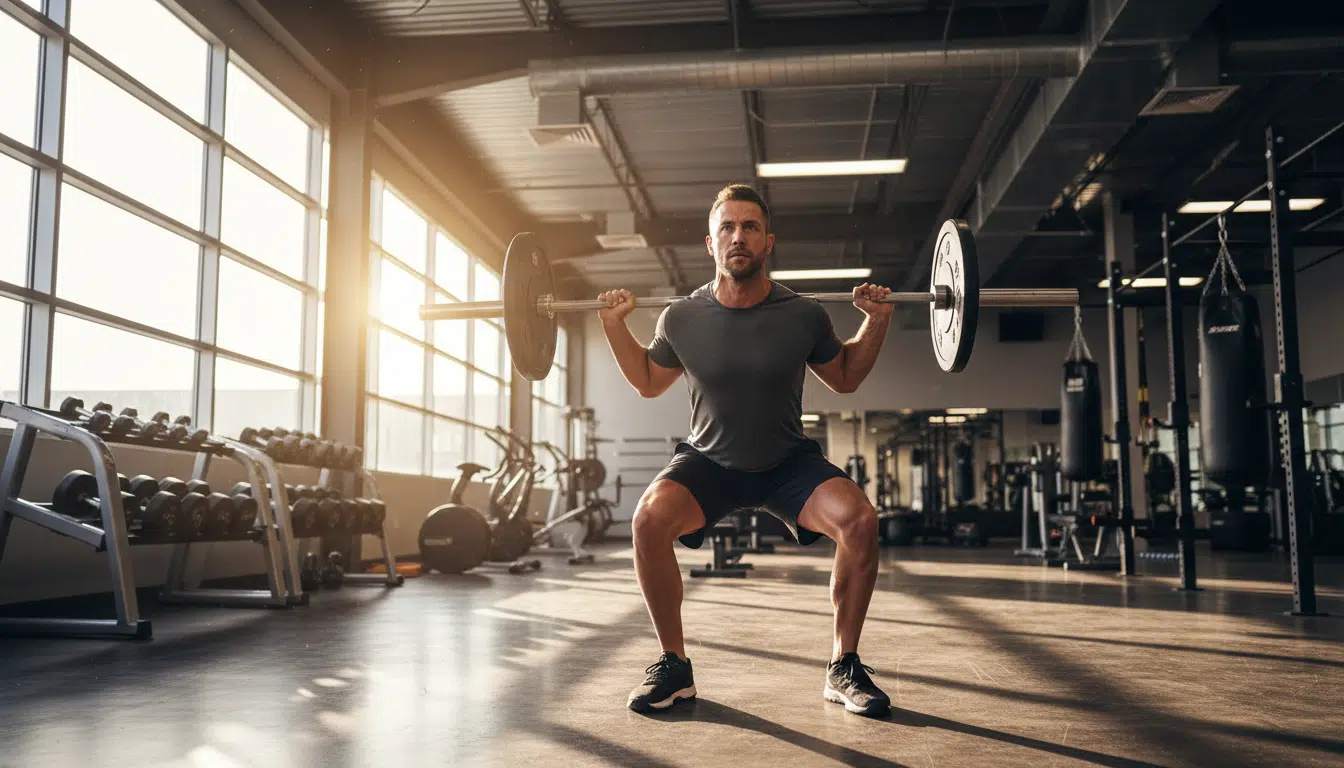 Personne soulevant une barre de musculation en salle de sport