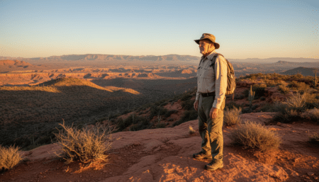 Homme âgé seul dans le désert de l'Arizona