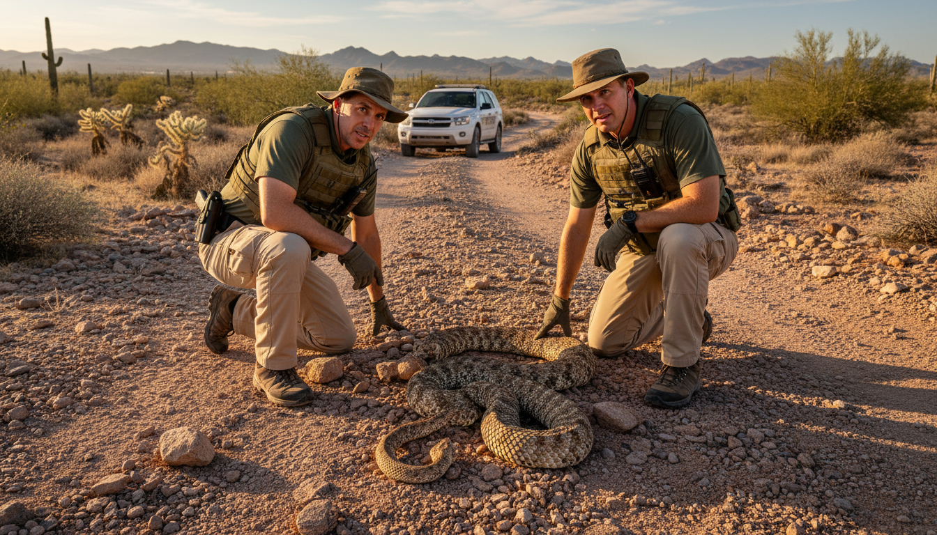 Équipe de secours découvrant un serpent mort en Arizona