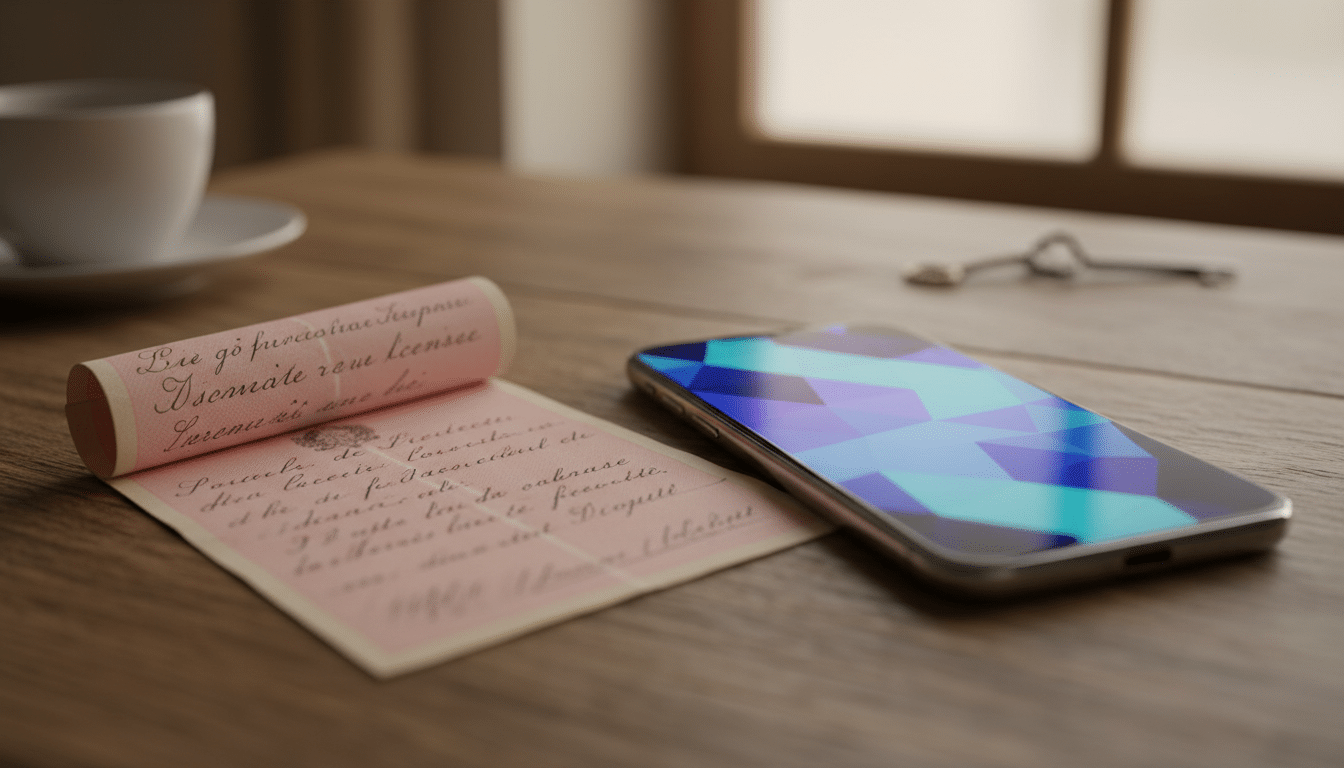 Permis de conduire numérique sur smartphone à côté d'un permis rose