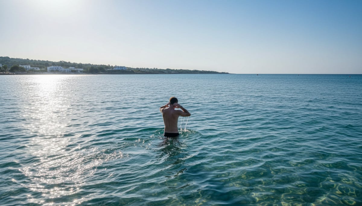 Personne entrant doucement dans la mer l'été