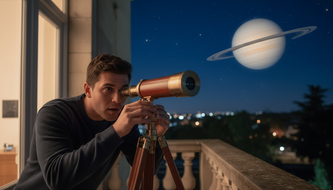 Personne observant une planète stable avec un télescope