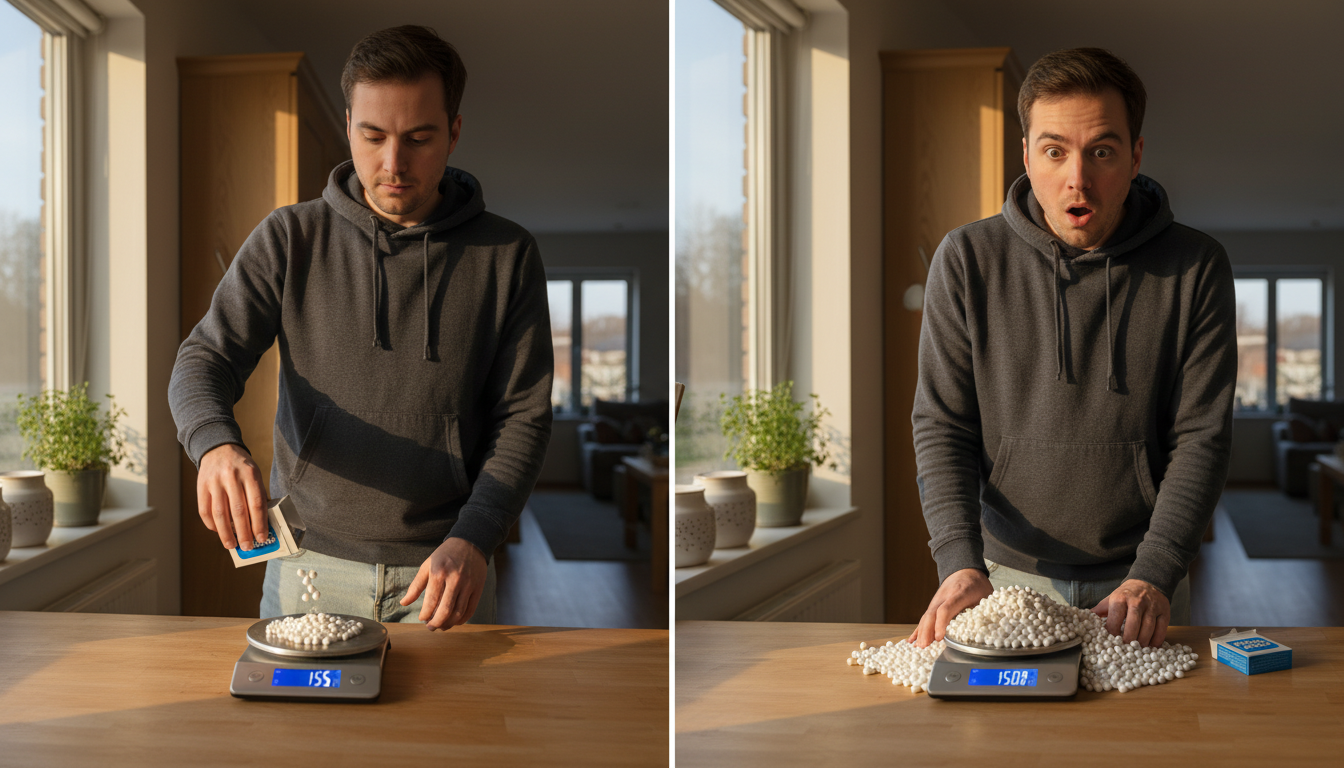 Personne pesant des Tic Tac sur une balance de cuisine