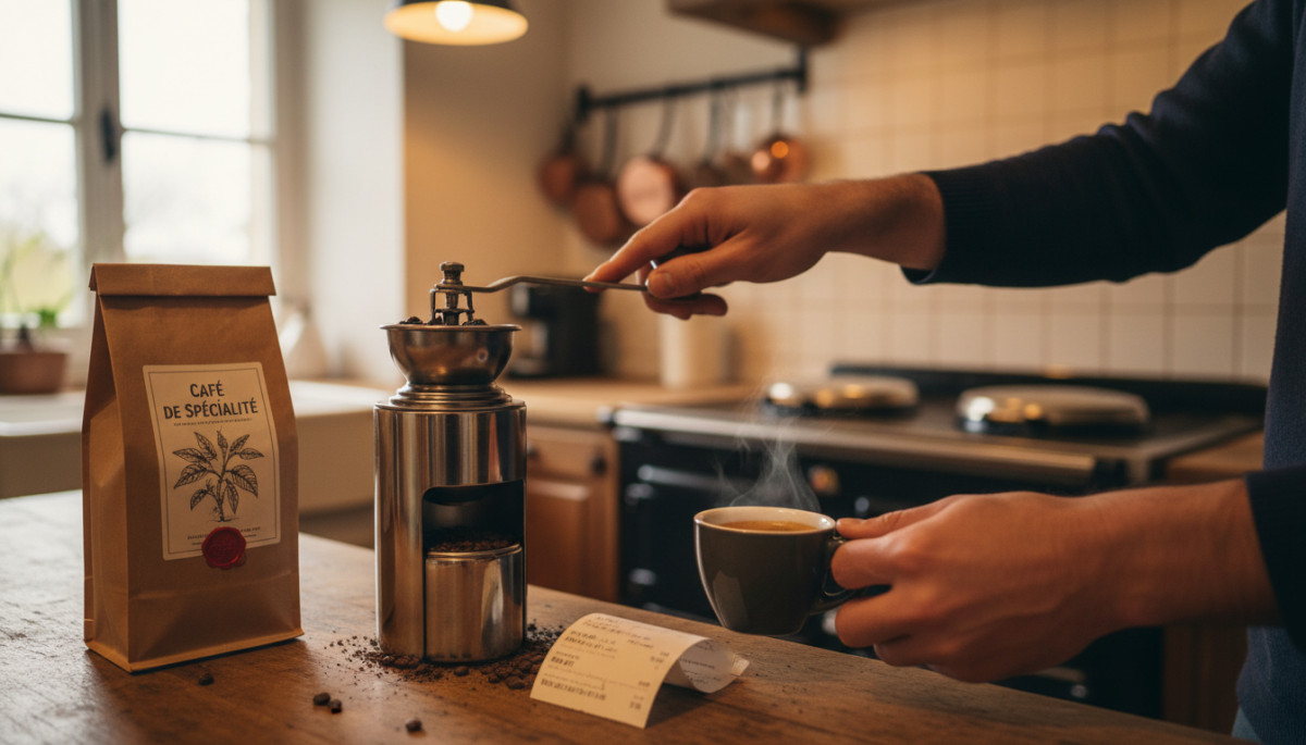 Personne préparant un café maison comparé au prix du café au bar