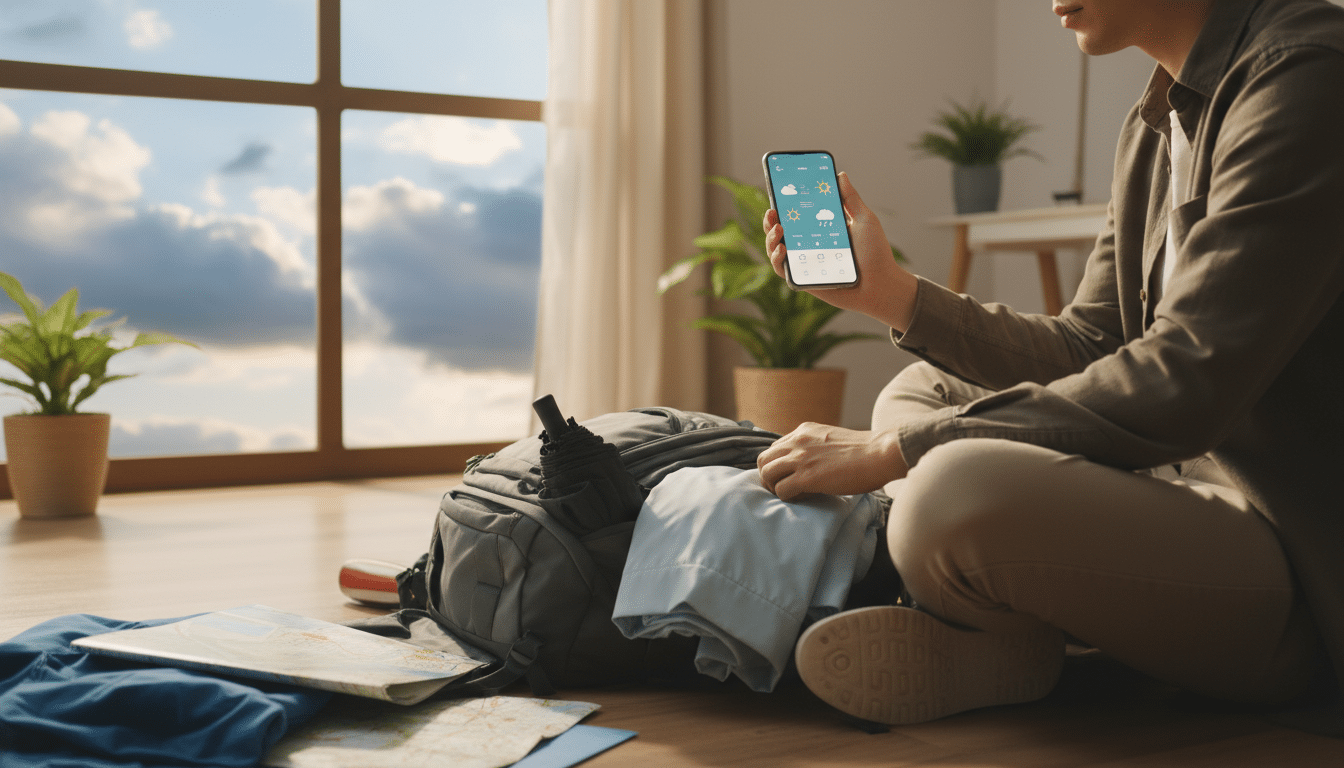 Personne prépare sac météo week-end pluvieux