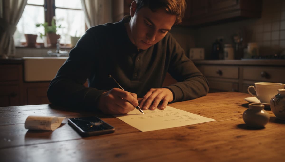 Personne rédigeant une lettre de réclamation avec facture