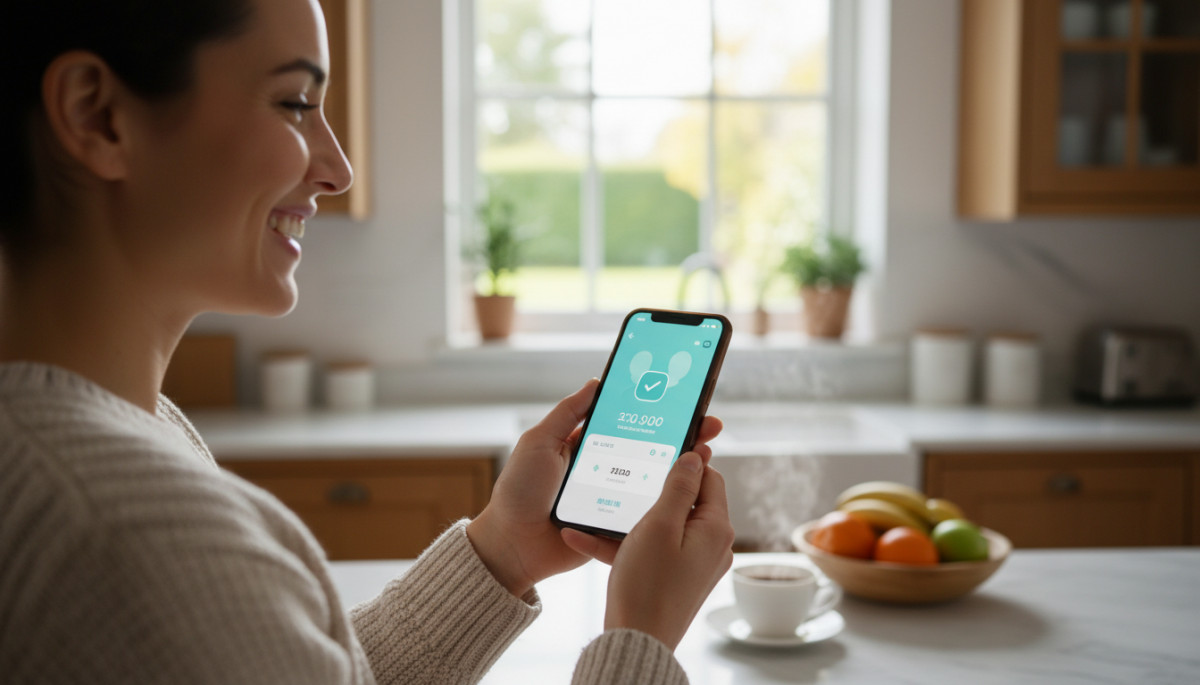 Personne soulagée après avoir effectué un virement bancaire