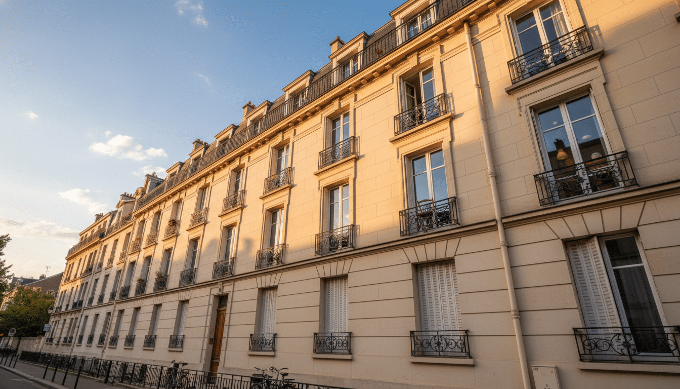 Façade d'un immeuble de cinq étages à Pessac avec fenêtre ouverte
