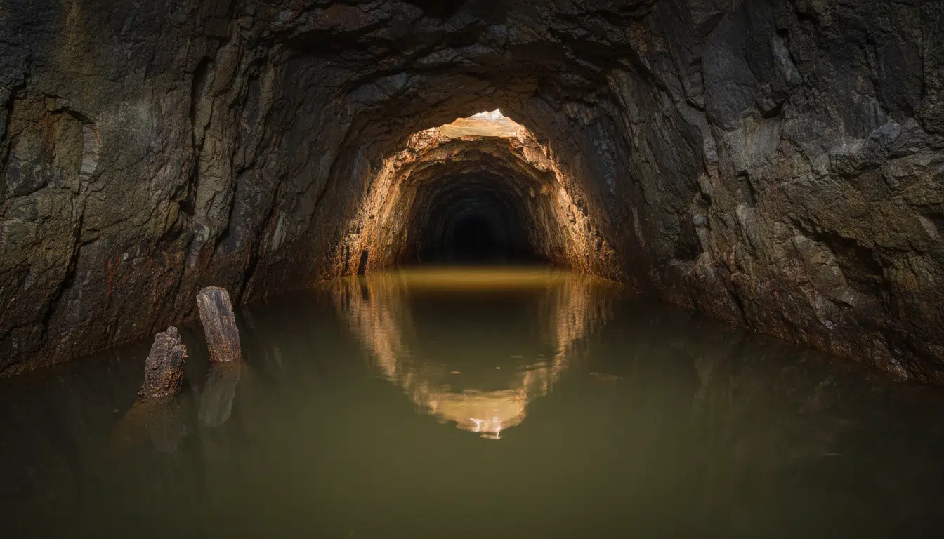 Galerie de mine inondée avec poche d'air au plafond