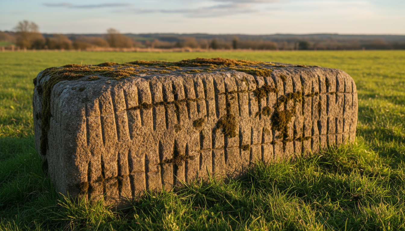 Pierre celtique gravée de marques de comptage par vingt
