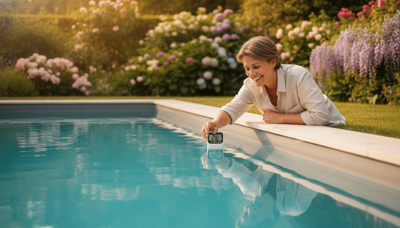 Vérification de la température de l'eau avant mise en route piscine